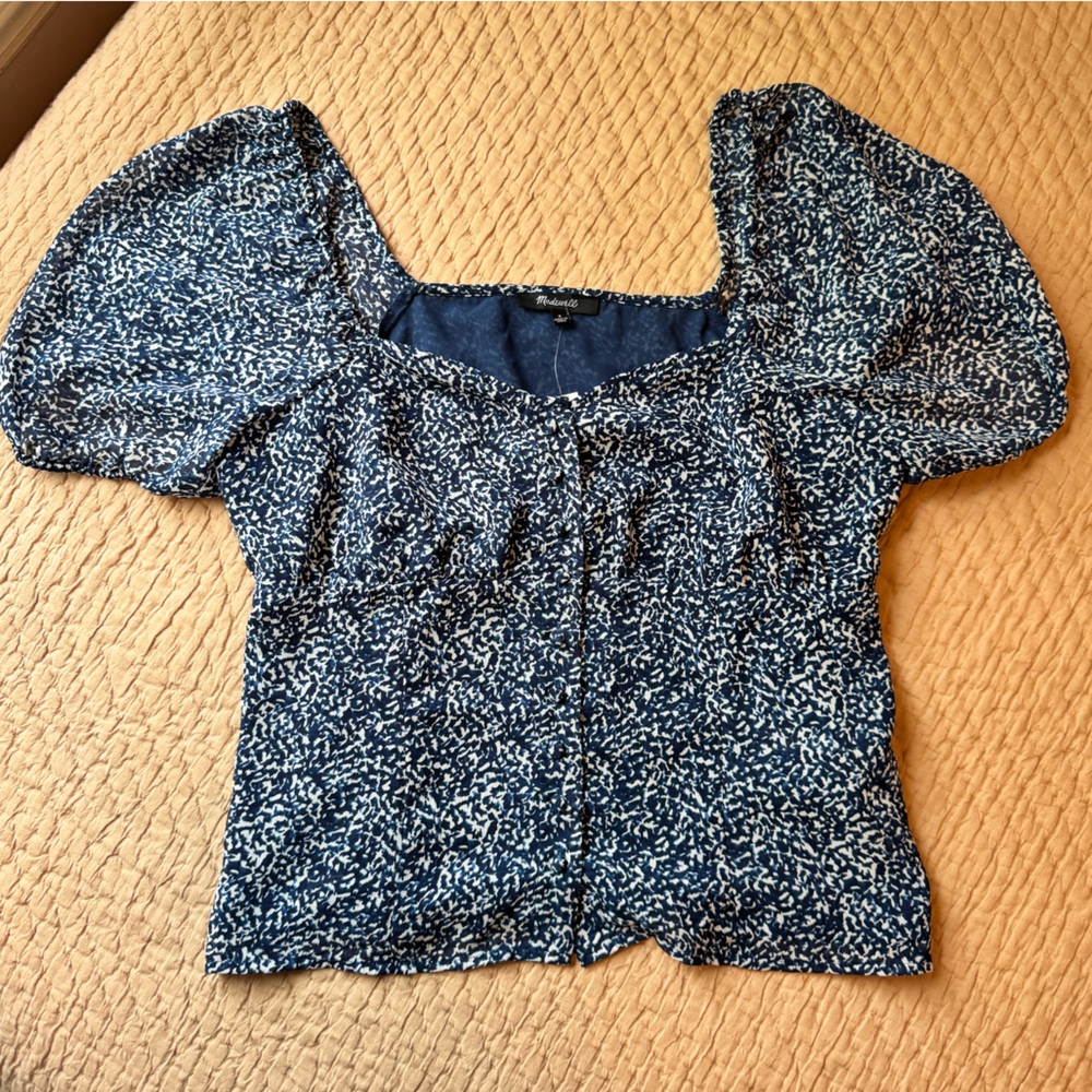 NWT Madewell Sweetheart Top in Bengali Blockprint, Blue & White, Size 8